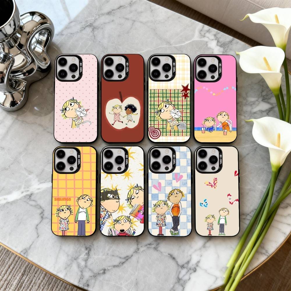 Чехол для телефона C-Charlie-E и L-Lola-A для iPhone 17, 16, 15, 14, 13, 12, 11 Plus, Pro Max Конфетный Посеребренный Внутренний Чехол