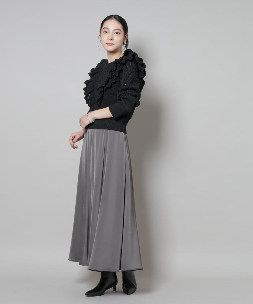 Nano Universe Ruffle Cable Knit F Women's Pullover, 010, Black, 669-5222324