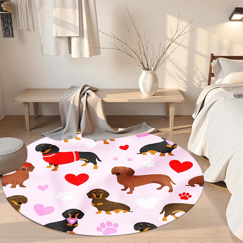 Dachshund Round Floor Rug Suitable for Kitchen Playrooms Game Room Study room Antislip Round Carpet Office home decor