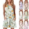 Женское летнее повседневное платье с круглым вырезом и принтом, платье без рукавов с карманами
