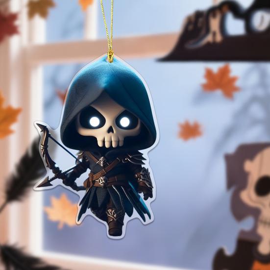 Halloween Car Ornament Cool Skeleton Acrylic Car Rearview Mirror Charm 2D Flat Skull Hanging Pendant for Car Interior Backpack Accessory