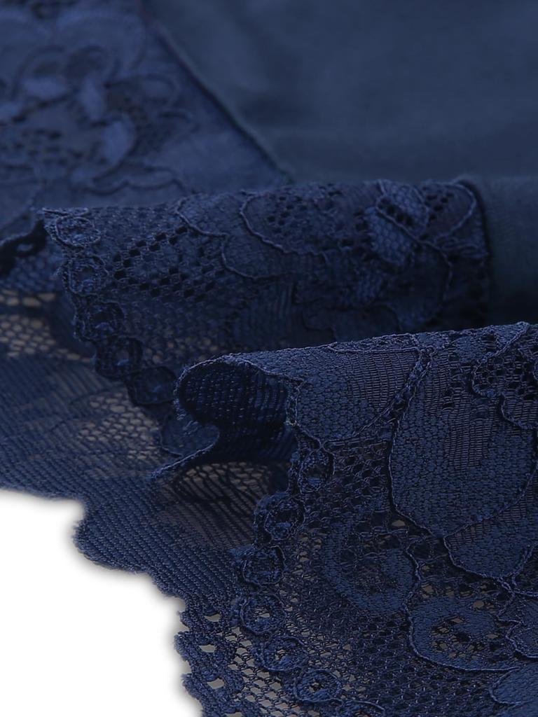 Кружевной пижамный топ с коротким рукавом из мягкого хлопка, темно-синий, размер L [cheibear] Женская ночная рубашка, сорочка для сна, домашняя одежда, ночная сорочка, синий,