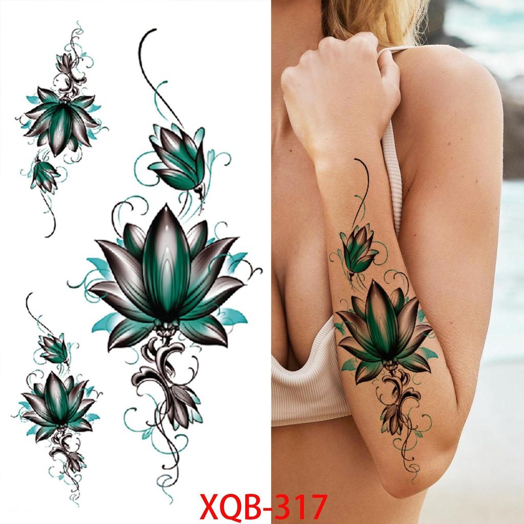 NEW 1 PC 210*114MM Cherry Blossom Fake Temporary Tattoo For Women Girl Watercolor Rose Flower Tattoos Flora Branch Chest Back Tatoo Paper Stickers