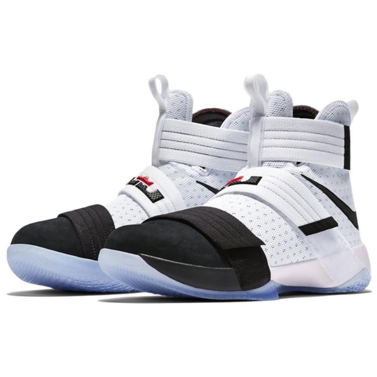 Nike Zoom Soldier 10 LBJ Кроссовки унисекс с круглым носком, нескользящие, легкие, с высоким верхом, для баскетбола, черные/белые 852400-102