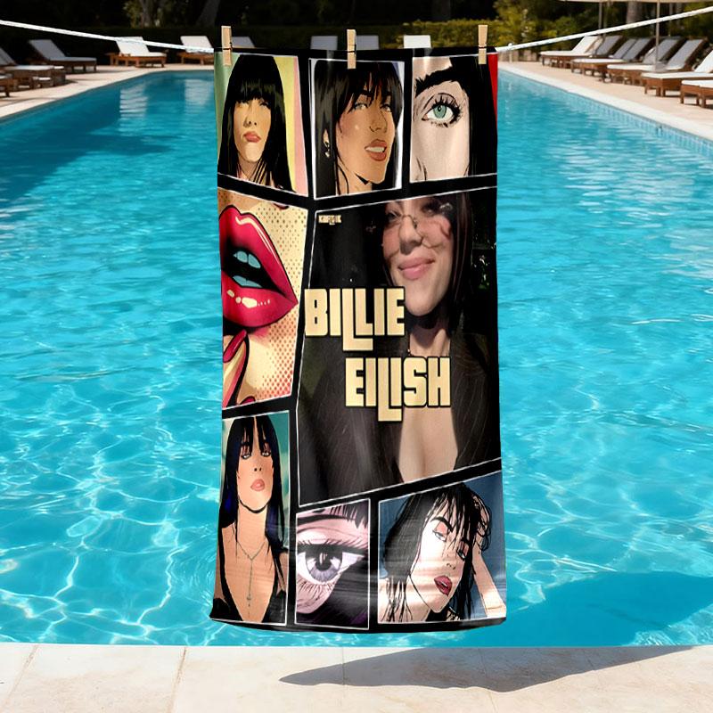 Billie Eilish Print Beach Towel Design, Soft, Lightweight. for Home Bathroom, Spa, Pool, Yoga, Surfing, Camping, Gift for Family, Friend