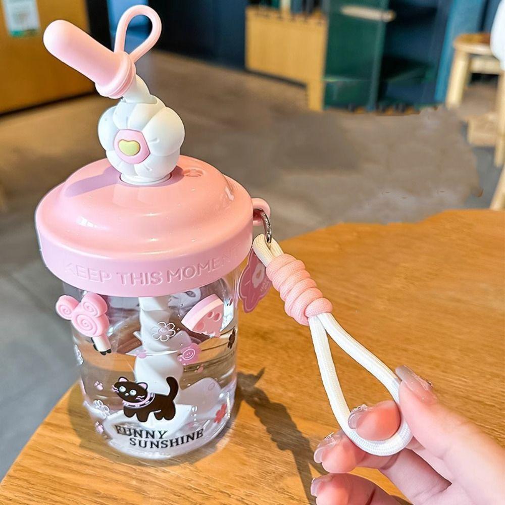 Dust Cap Water Bottle High-capacity Straw Bottle Anti Drop Tea Kettle Children