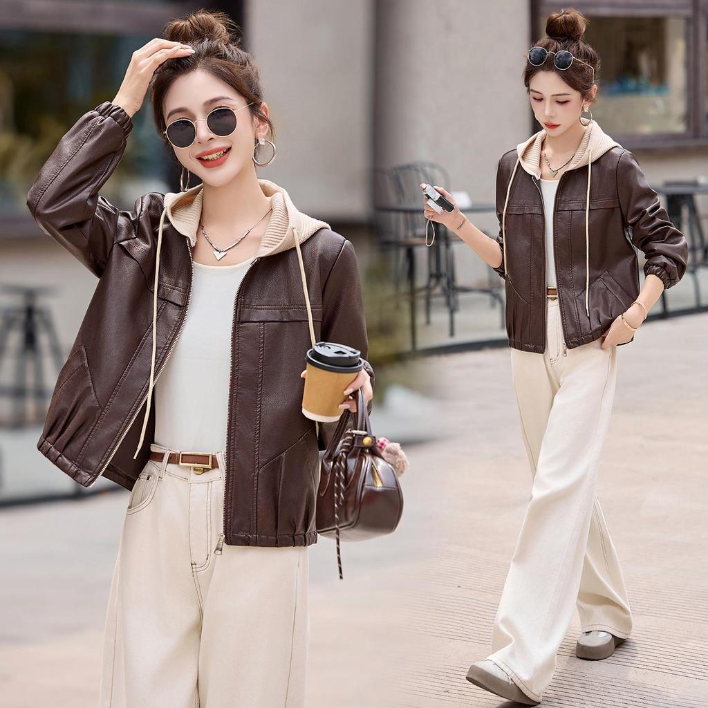 Women's Retro Sheepskin Leather Hooded Short Jacket - Autumn/Winter 2025