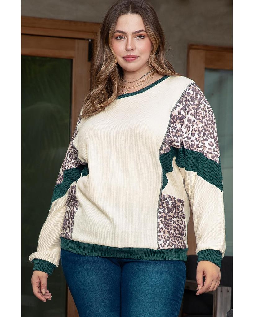 Azura Exchange Топ размера плюс с леопардовым принтом и цветными блоками в стиле пэчворк с рукавами «летучая мышь»