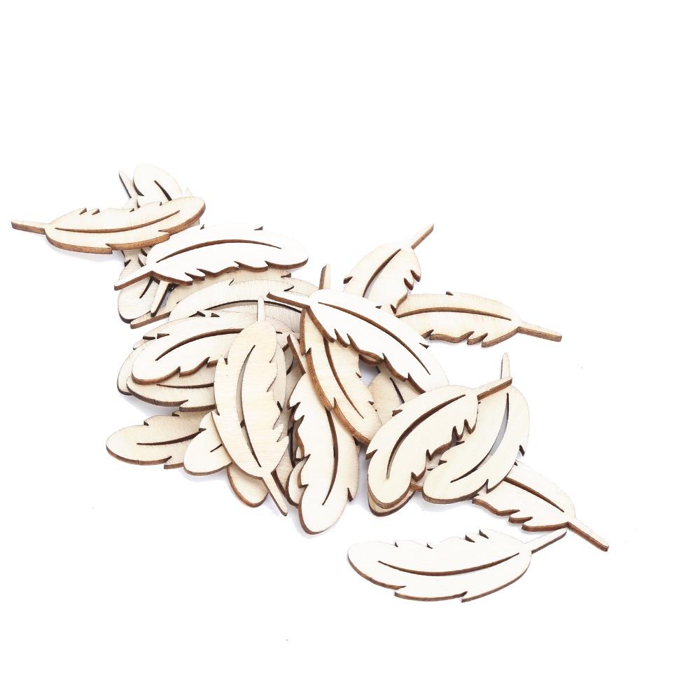 50pcs Wood Slices Wood plume Cutouts Feather Embellishments Wooden Craft Tags For DIY Craft Project