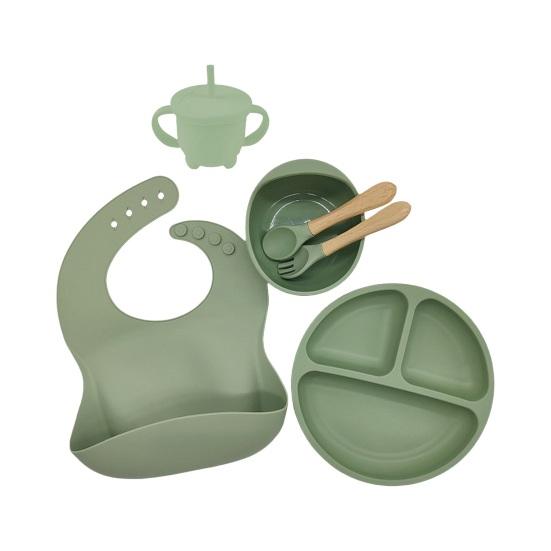Набор детской посуды с силиконовой присоской, обеденная тарелка, миска, нагрудник, вилка, ложка, чашка-непроливайка, пищевая посудомоечная машина