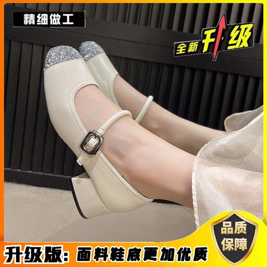 Silver Bag Head Single Shoes Women's Summer 2025 New Fashion Banquet Shoes Mary Jane Shoes Thick Heel Versatile High Heels