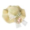 Sweet Lightweight Straw Hat Lace Bow Woven Straw Sun Hat Flat Top Breathable Beach Hat Summer