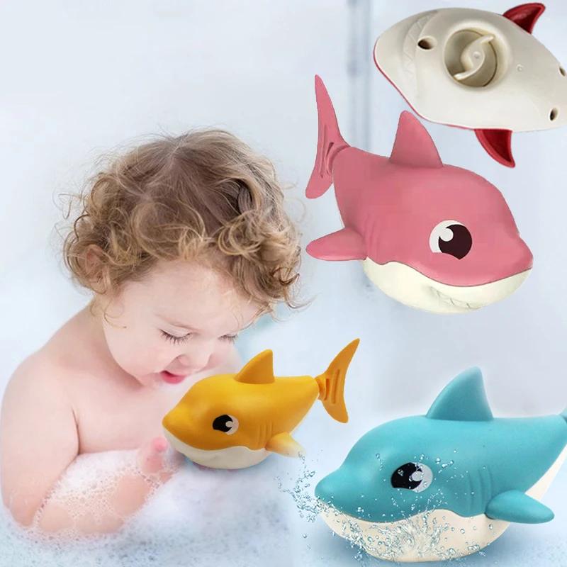 Летняя мультяшная игрушка для игры в воде в виде акулы с заводной цепочкой, для улицы, пляжа, плавания, заводные игрушки, игрушка для ванной для детей