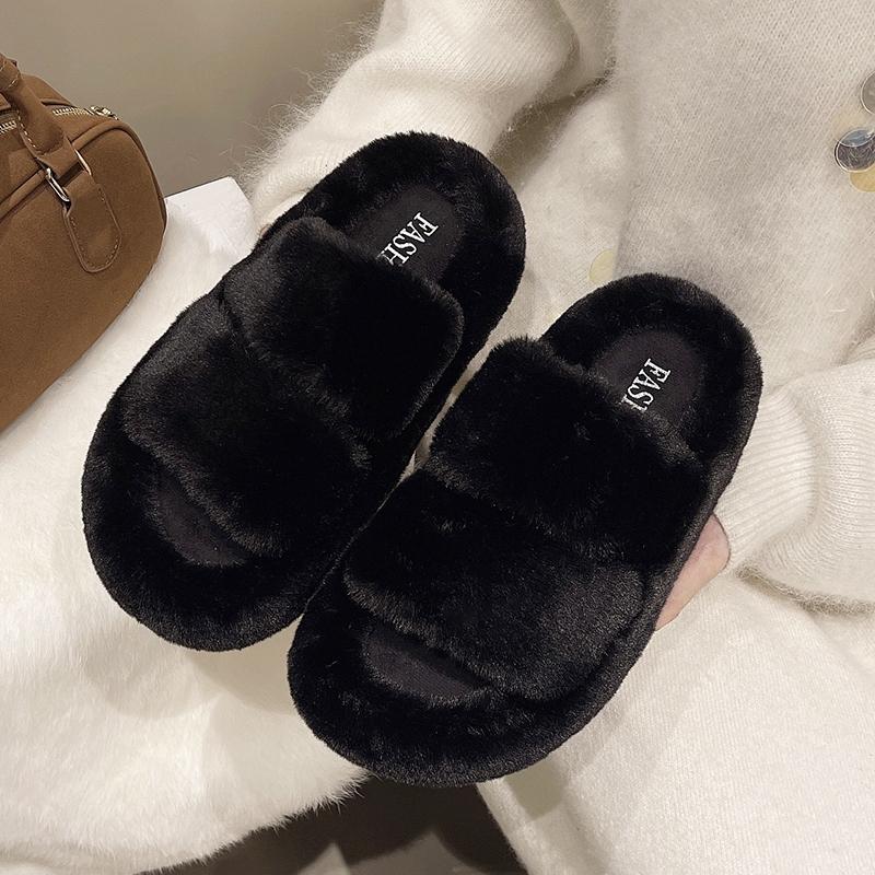 Модные женские пушистые шлепанцы с открытым носком Весна&Осень - Плюшевые домашние тапочки для помещений, Уютная нескользящая обувь для спальни для дам& пар