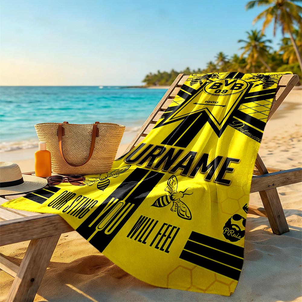 Borussia Dortmund Customize Text Beach Towel Quick-Dry Soft Microfiber Suitable for Sports Travel Swimming Yoga Bathroom Beach And Pool