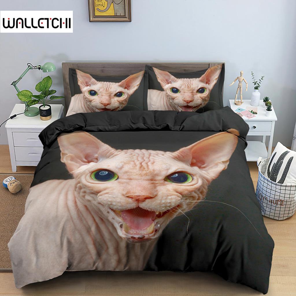 Пододеяльник для кошки канадский сфинкс Размер King Size Queen Милый питомец Котенок Спальное место Комплект постельного белья Дети Подростки Взрослые Очаровательное животное Уютный Прочный