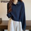 Autumn Korean Top Polo Collar Loose Slim Long Sleeve Sweatshirt Spring Sweatshirt