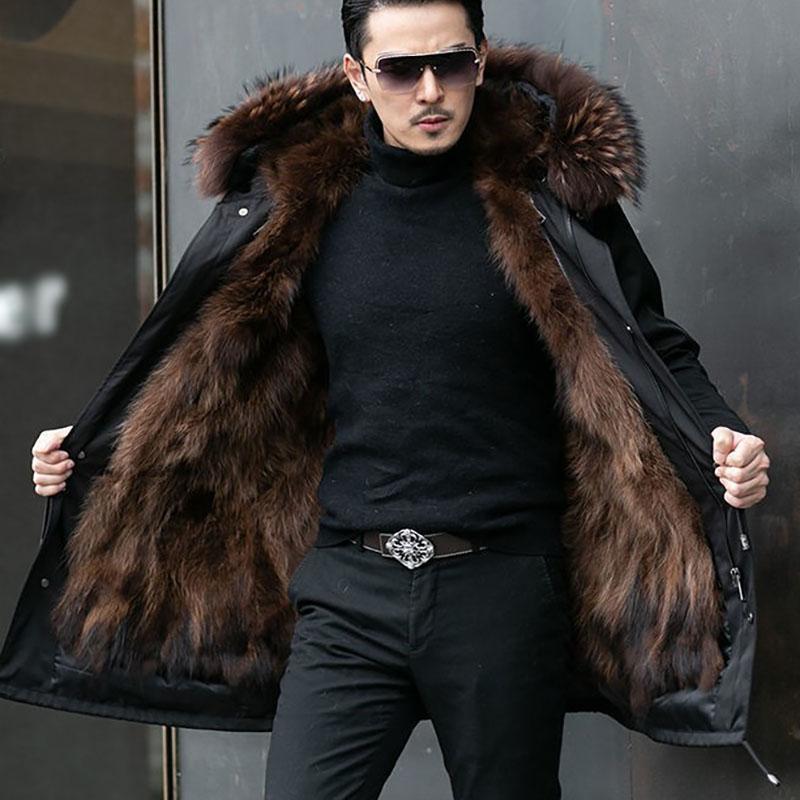 Мужская парка с подкладкой из цельного меха норки, новый зимний стиль, меховое пальто мехом к коже, имитация кашемира норки, средней длины
