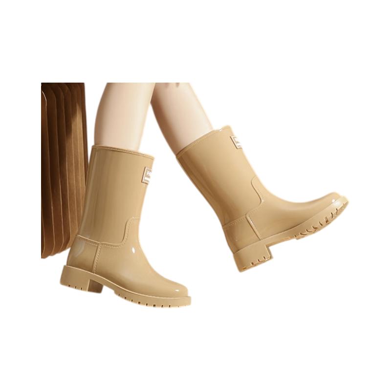 Warrior Women's Mid-Calf Waterproof Non-Slip Rain Boots Outdoor Fashion Short Boots Durable Rain Shoes