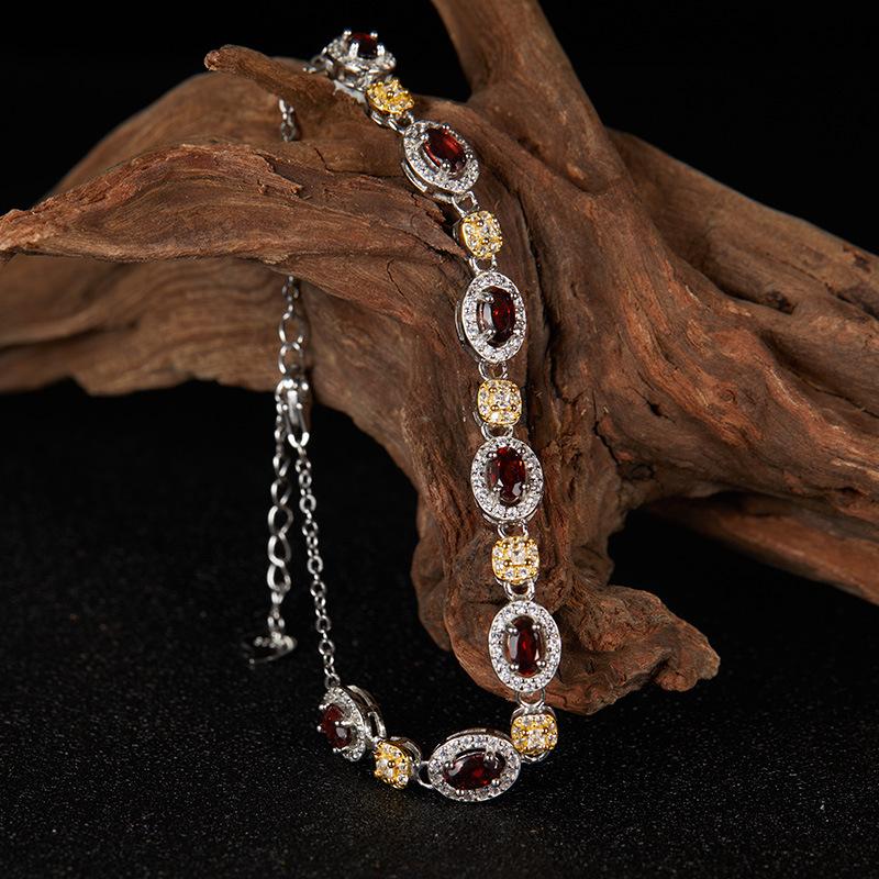 Xiaohongshu Earrings Jewelry S925 Sterling Silver Inlaid With Natural Colored Treasure Topaz Garnet Bracelet Women