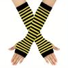 Long Glove Arm Cover Classic Pink Black and White Striped Fingerless Elbow Gloves Warmer Knitted Wristband