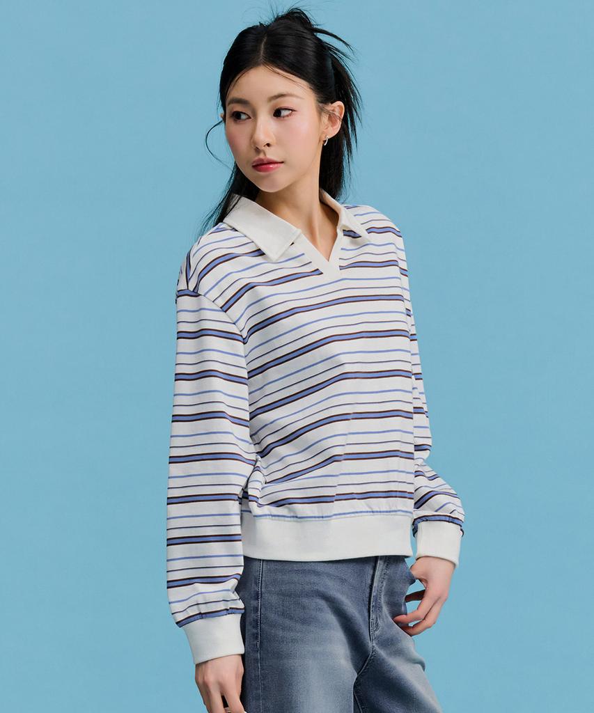 CHASECULT Women'S Striped Open Collar T-Shirt-Farg5166B0A