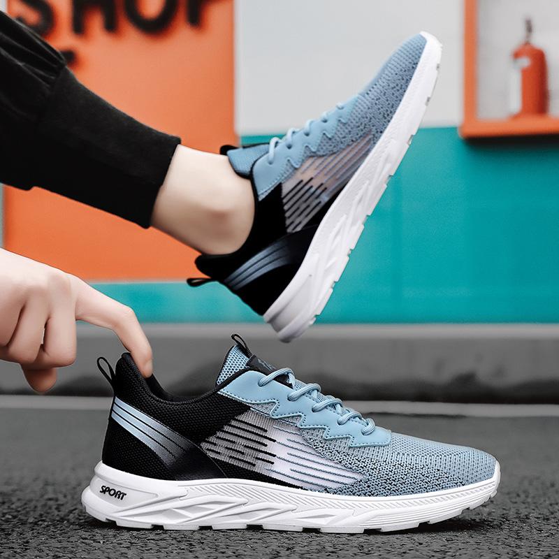 Fashion Blue Black Casual Sport Shoes Light Sneakers Men Outdoor Breathable Mesh Black Running Shoes Athletic Jogging Tennis Shoes