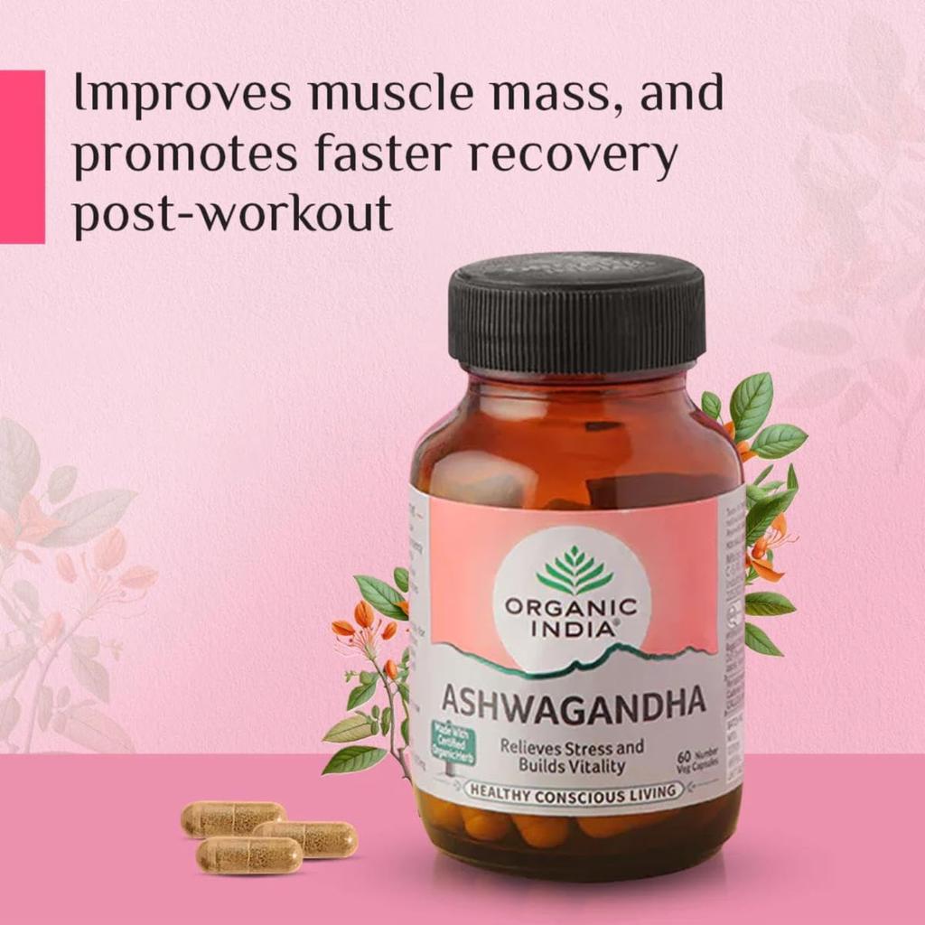 Organic India Ashwagandha Capsules 180 Caps Natural Vitality Support Veg Supplement for Daily Wellness and Energy