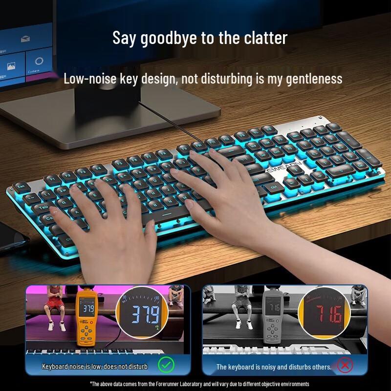 EWEADN GX710 Silent Wired Gaming Keyboard & Mouse Set with Orange Backlight