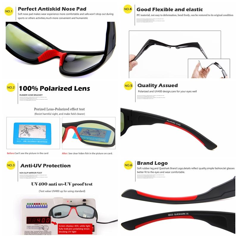 Queshark Polarized Cycling Sunglasses UV400 Sport Eyewear Women Men Fishing Hiking Glasses