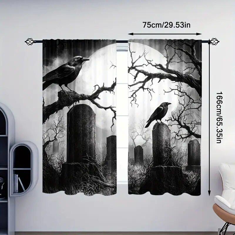 Хэллоуин Готическая сцена кладбища узорные печатные шторы, украшения для окон, украшения для дома, украшения для комнаты