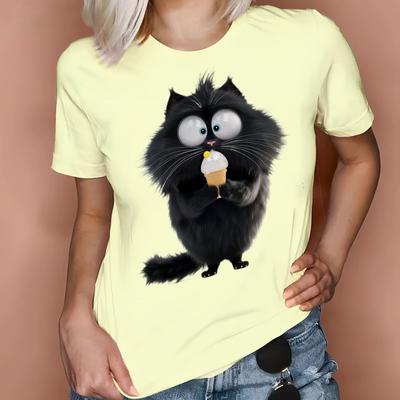 Смешные женские футболки из чистого хлопка, винтажные футболки больших размеров с принтом милого кота и короткими рукавами, модный свободный топ