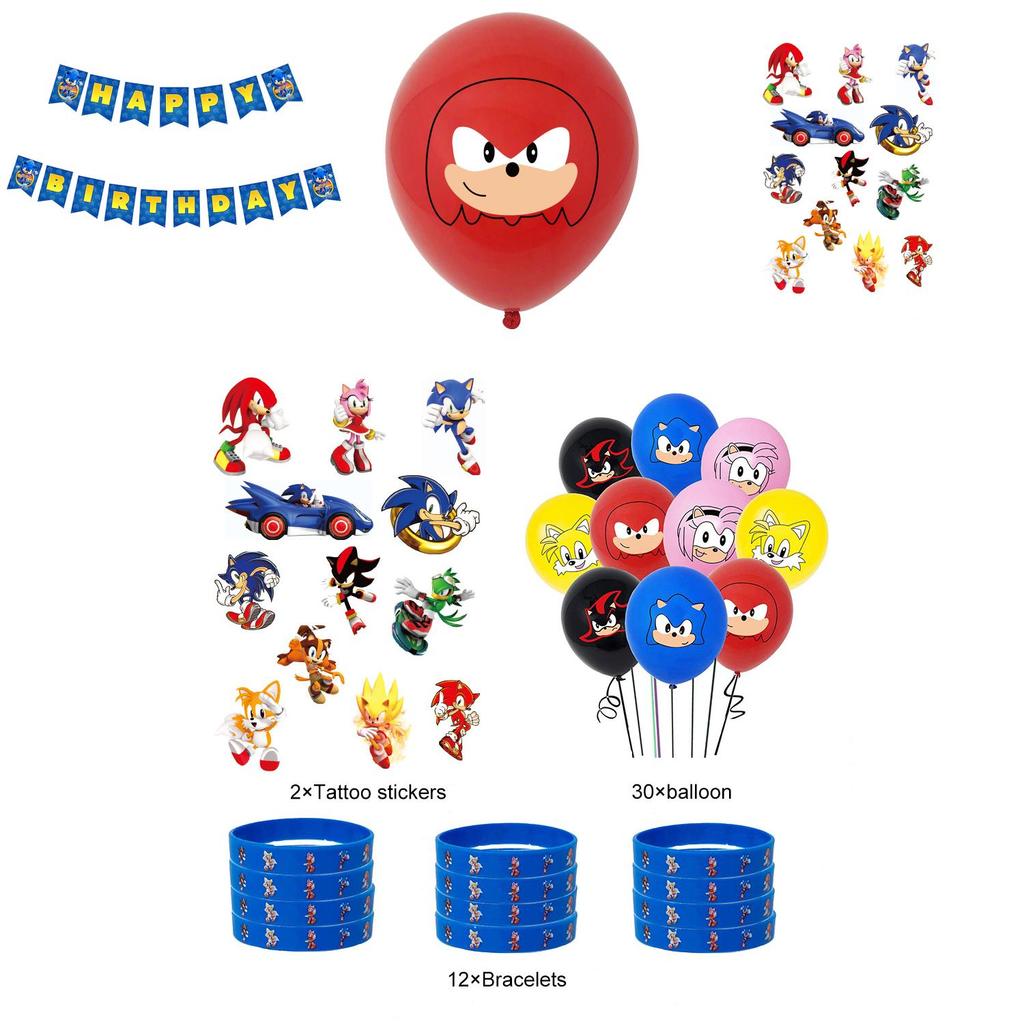 Набор украшений для дня рождения Соника с яркими баннерами, топперами для торта и воздушными шарами