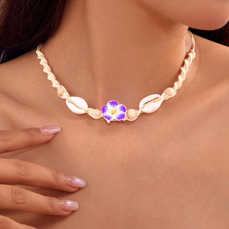 Bohemia Style Flower Shell Braided Necklaces For Women Cute Flower Choker Summer Beach Necklace Jewelry Accessories Gifts