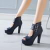 Модные летние ботильоны для женщин 2024 года, черные, красные, на платформе, на высоком каблуке, короткие ботинки с открытым носком, танцевальная обувь для вечеринок, женская, большого размера 50