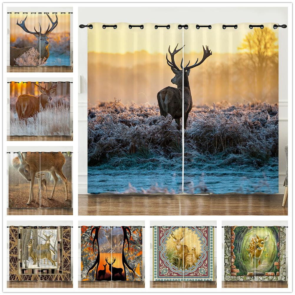 Штора Мультяшное Животное Олень Пейзаж Любовь 3D Цифровая Печать Блэкаут Штора На Люверсах