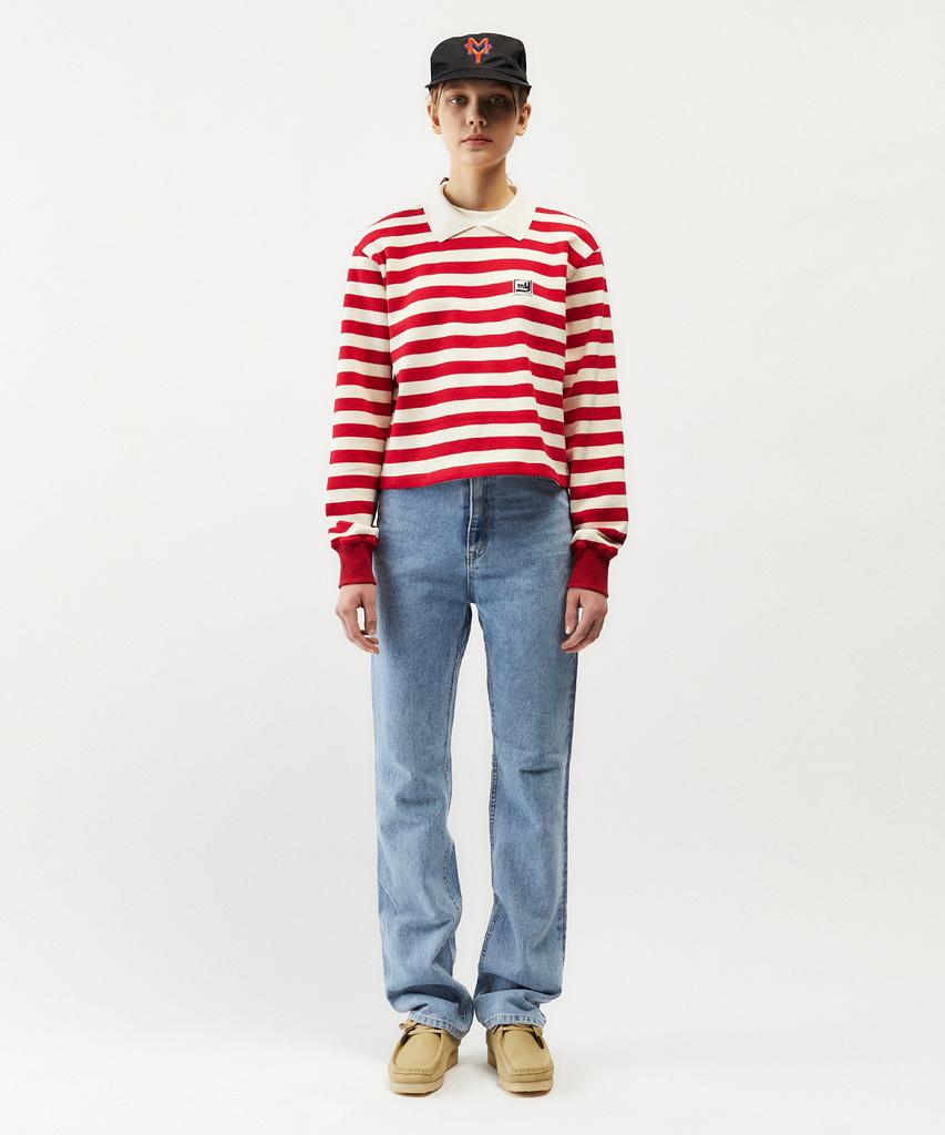 MAYOL Double Collar Wappen Striped Long Sleeve T-Shirt_Red