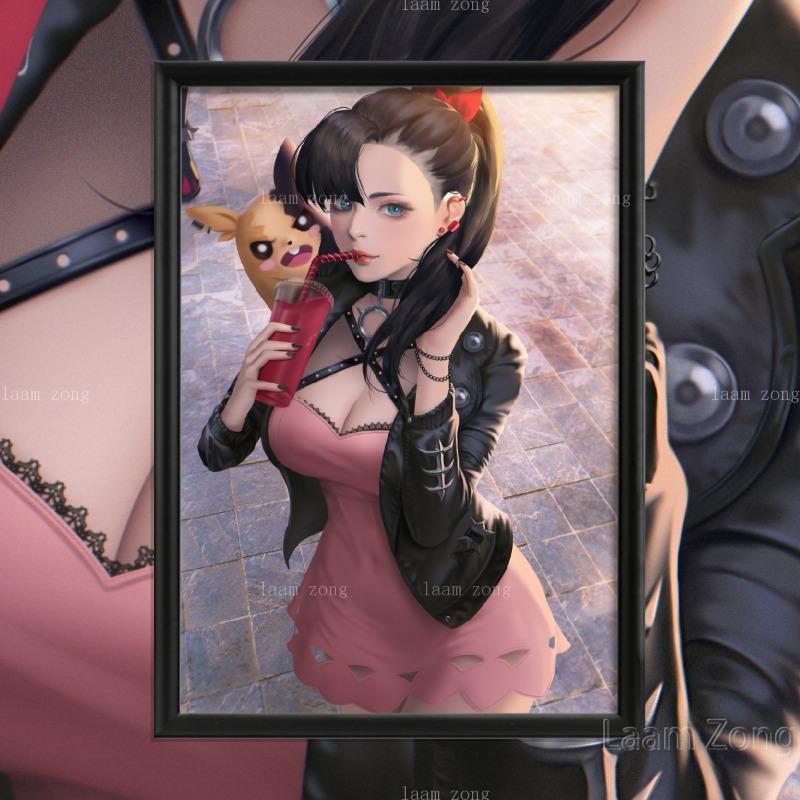 Dawn Sexy Nude Girl Art-Silk-Poster, Custom Decoration, Picture for Living Room, Home Decor, Cartoon Marnie Anime Game, Cynthia