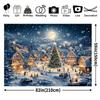1 piece Christmas background fabric featuring cartoon village and red pine tree design 100% polyester party decorationZL