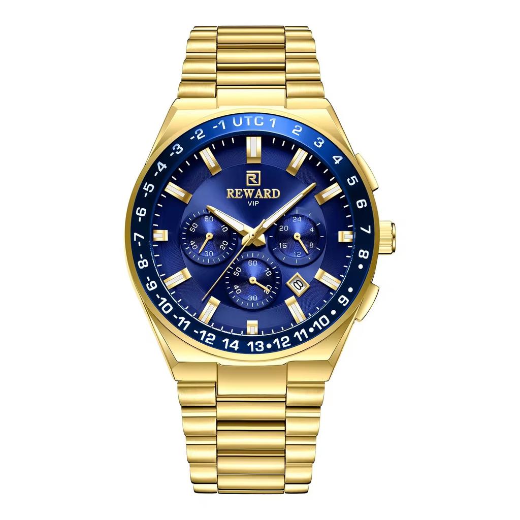 Reward Top Luxury Watch Quartz Stainless Steel Watch Waterproof Calendar Luminous Chronograph Watches for Men Relogio Masculino