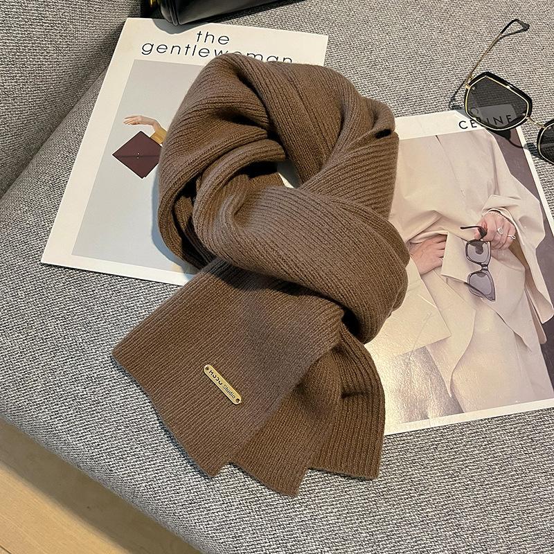 100 Pure Wool Scarf Wool Camel Beige Warm Knitted Scarf Versatile Men's and Women's Scarves