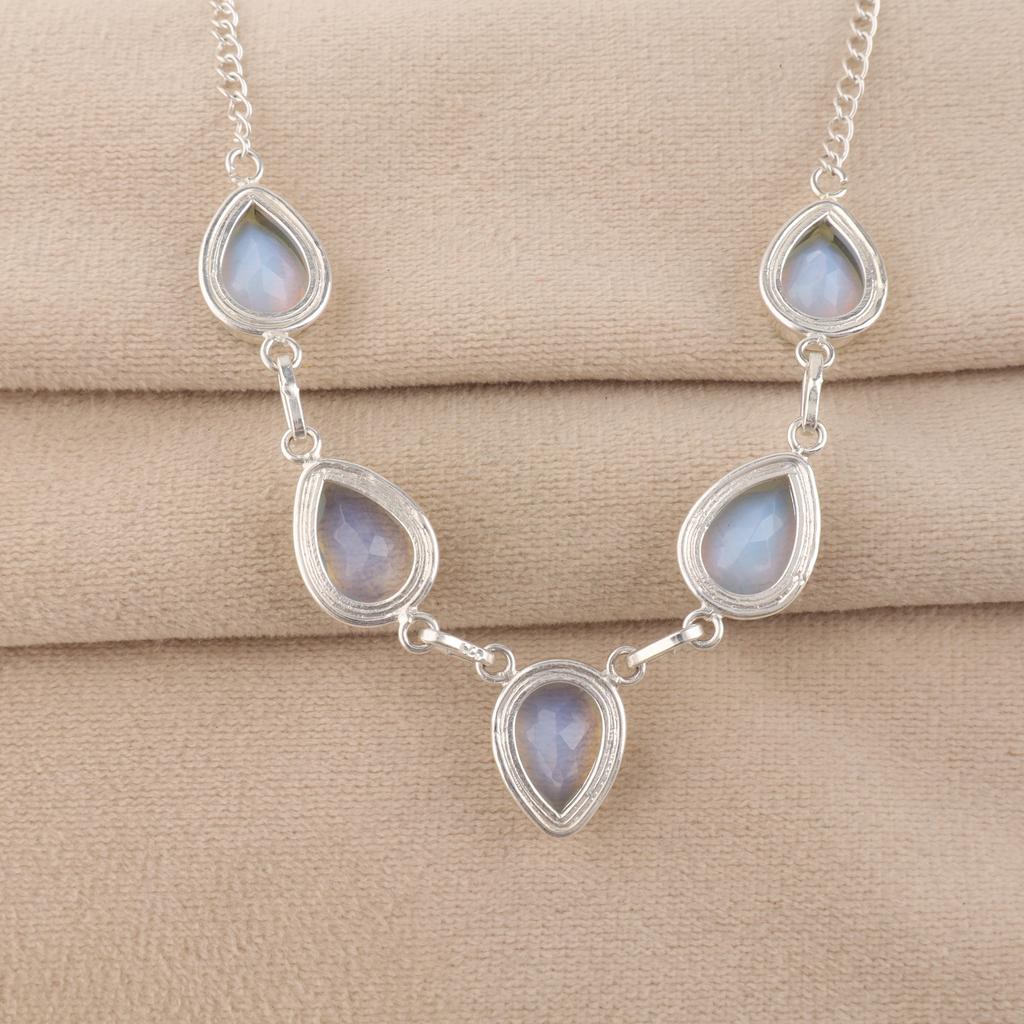 Серебряное колье с молочным опалом, колье из белого опала из серебра 925 пробы для женщин, свадебное колье RN-1-19