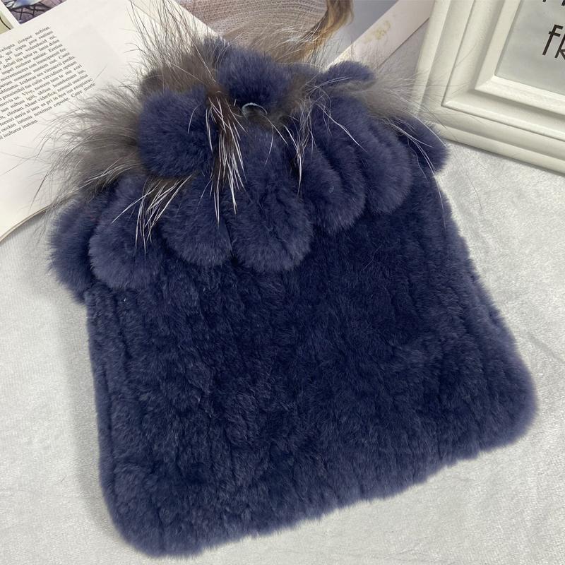 Пушистая зимняя шапка из натурального меха, теплая шапка из натурального меха кролика Рекс, женская вязаная шапка из 100% натурального меха