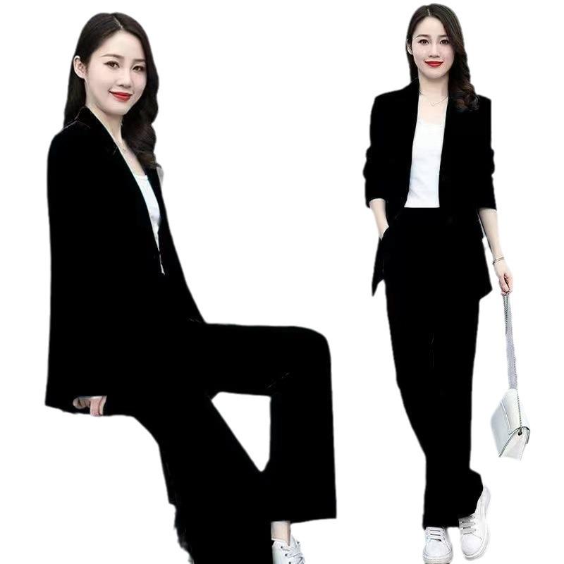 Women's Slim Long-Sleeve Suit Jacket & Wide-Leg Trousers: Professional Queen Style, Perfect for Spring and Autumn.