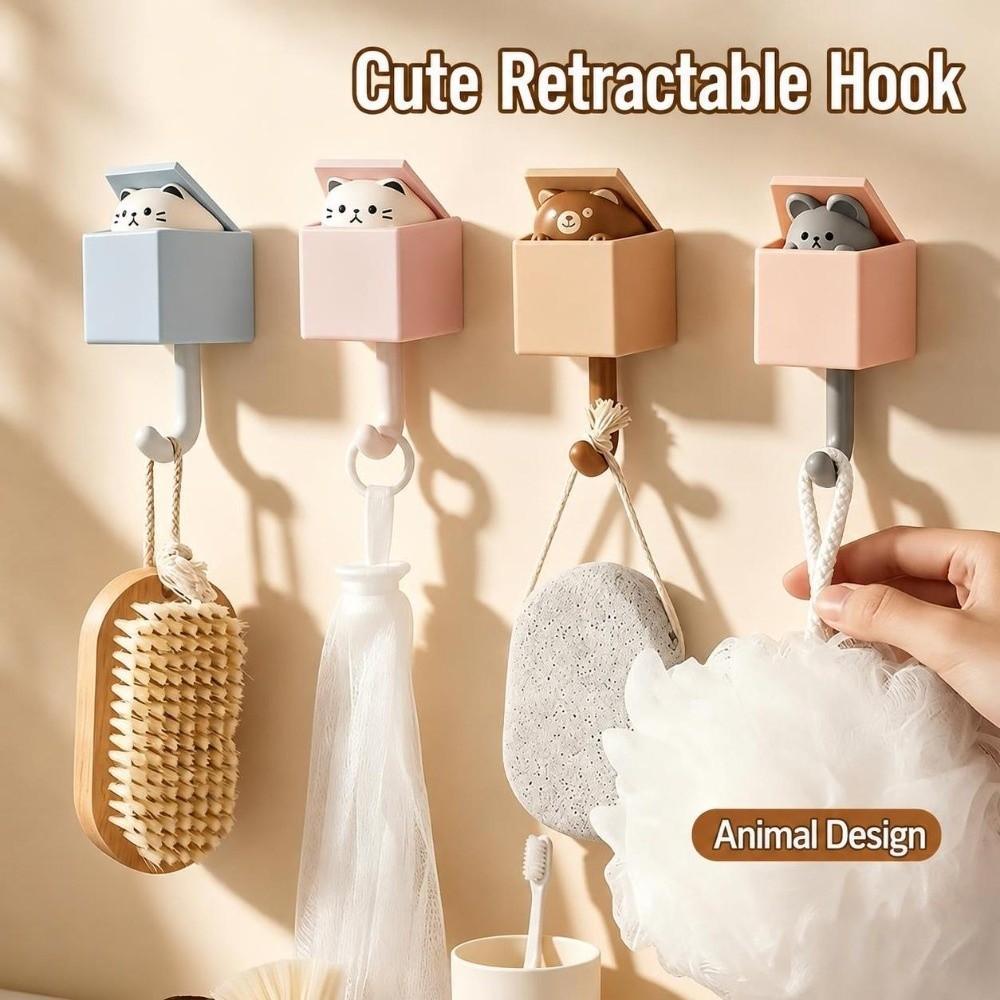 Punch Free Cute Cat Wall Hook Retractable Pop Up Wall Hanger For Keys Bags Towels