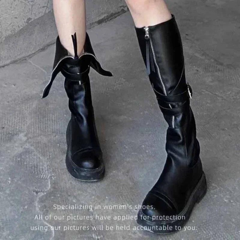 Зимние ботинки для женщин 2024 года, новые, с пряжкой на ремне, с круглой головкой, с толстой подошвой, для активного отдыха, модные женские ботинки