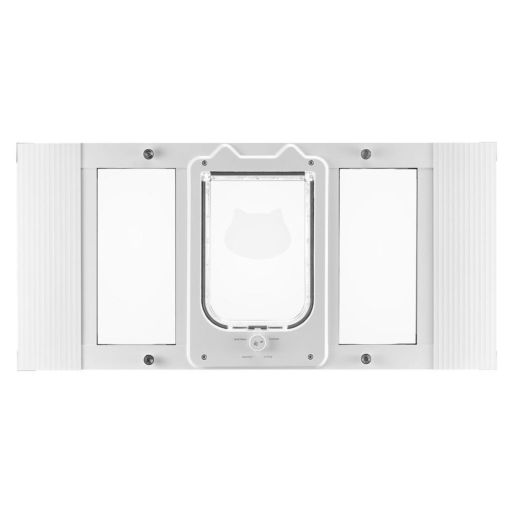 Cat Door for Window, Adjustable to Fit Window Width 686-813 mm, 4 Secure Lock Modes, Aluminum Frame and High-Transparency Glass, Magnetic Closure,