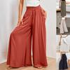 Women's Solid Color Trousers Elastic Belt Wide Leg High Waist Long Culottes