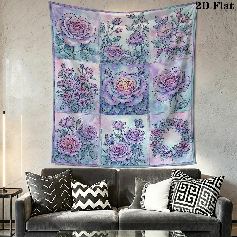 Dreamy Watercolor Rose Wall Tapestry Aesthetic Wall Hanging Printed Fabric Blanket Decorative Tapestries for Bedroom Living Room Home Decor