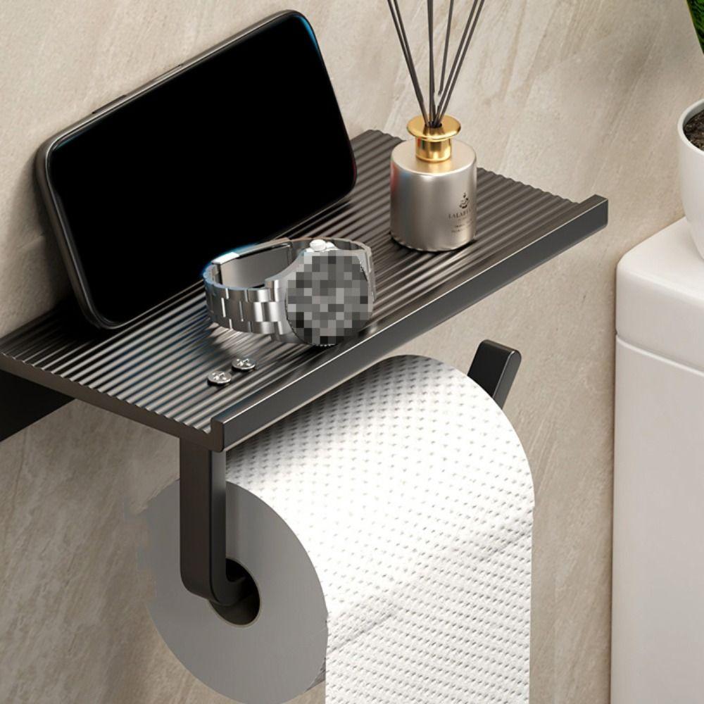 Punch Free Toilet Paper Holder Space Aluminum Phone Storage Rack Tissue Roll Holder Kitchen